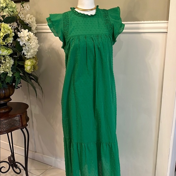 Who What Wear Dresses & Skirts - NWT Who What Wear Green Ruffle Sleeve Swiss Dot Maxi Dress Small Medium